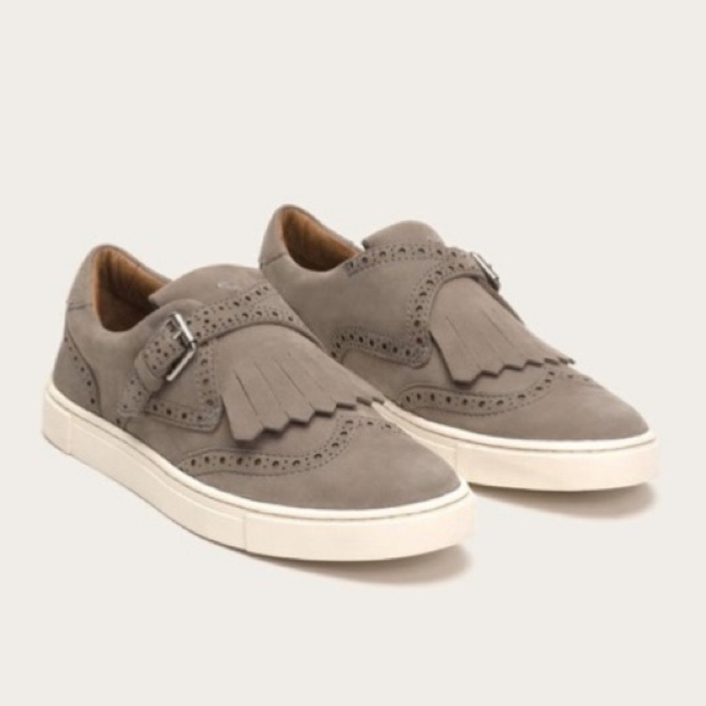 Frye Gemma Gray Kiltie Buckle Slip on Platform Sneaker Wingtip